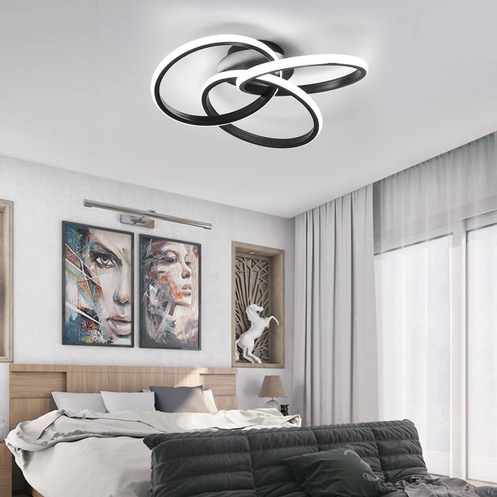 20.5 in. 1-Light Black Selectable LED Flush Mount Ceiling Light Modern Creative Design Ring with Remote Control - Hercitys