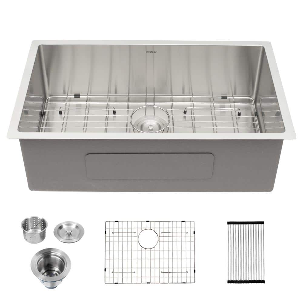 21 in. Undermount Sink Single Bowl 16-Gauge Brushed Stainless Steel Kitchen Sink with Bottom Grid and Drying Rack - Hercitys