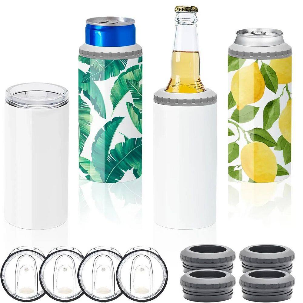 4-Piece White 16 oz. Stainless Steel Insulated Can Cooler with Rust-Free & Durable for Beer, Soda, Bottles, Cold Drinks - Hercitys