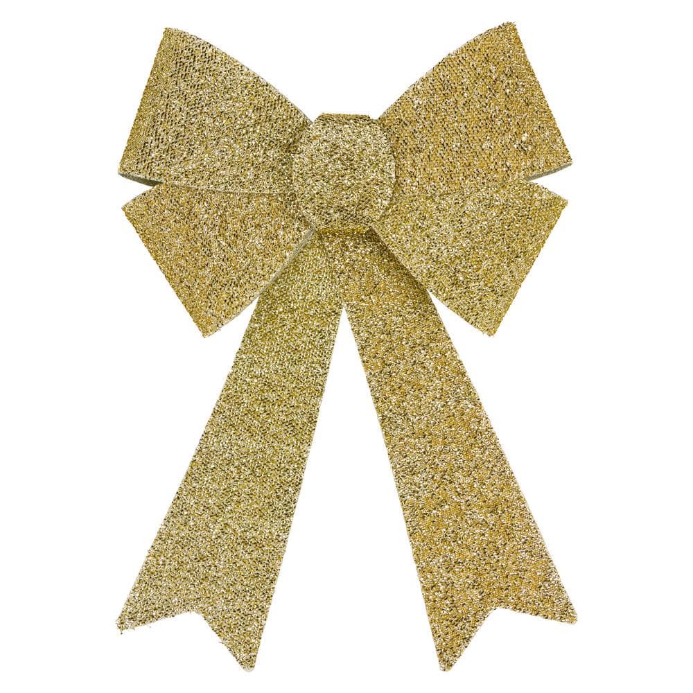 12 in. W Gold Tinsel 4-Loop Christmas Bow Decoration - Hercitys