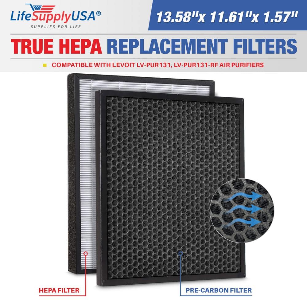 2-in-1 True HEPA Air Clean Replacement Filter + Activated Carbon Charcoal Compatible w/ Levoit LV-PUR131, LV-PUR131-RF - Hercitys