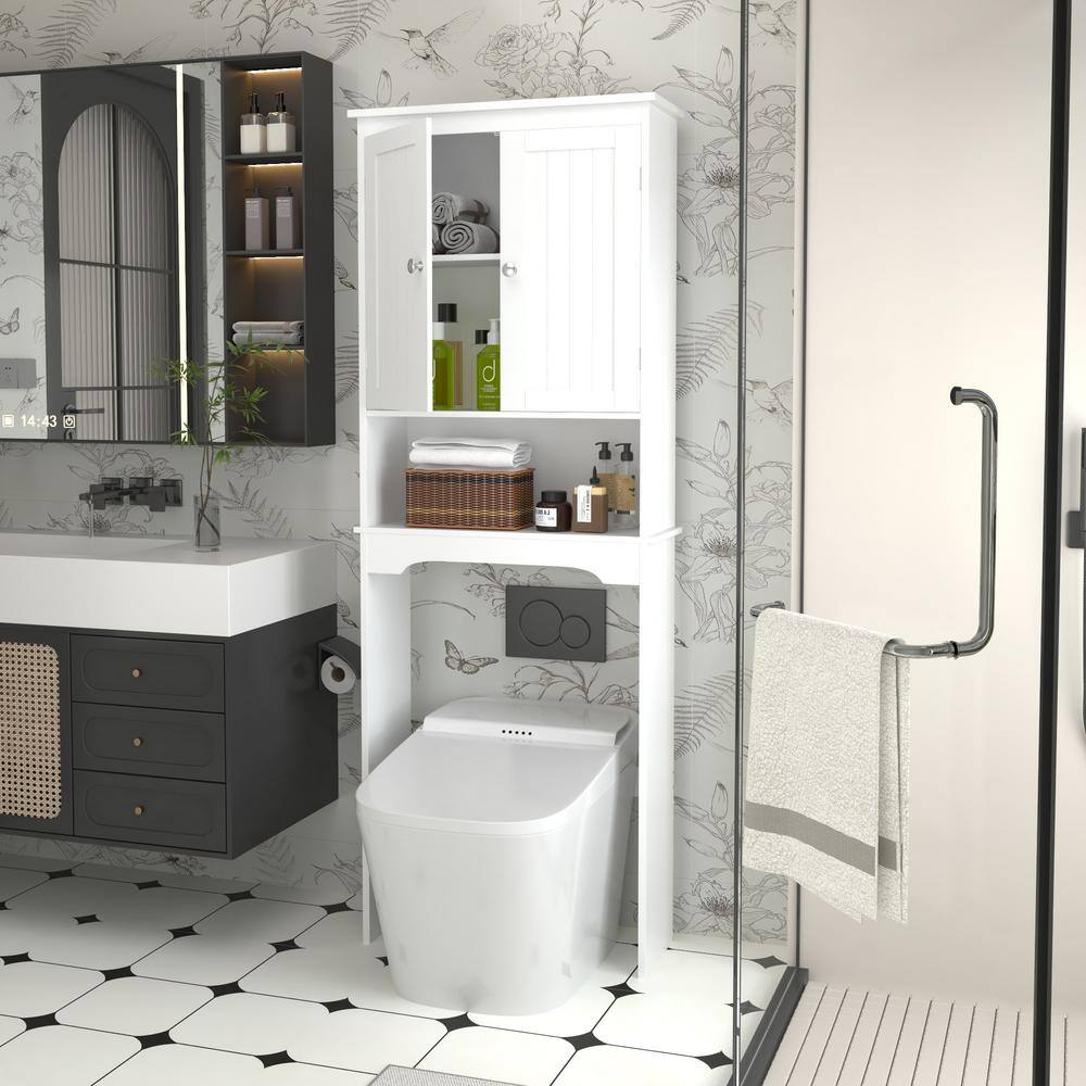 24.80 in. W x 9 in. D x 65.98 in. H Ready to Assemble Over The Toilet Bath Cabinet in White with Shelves - Hercitys