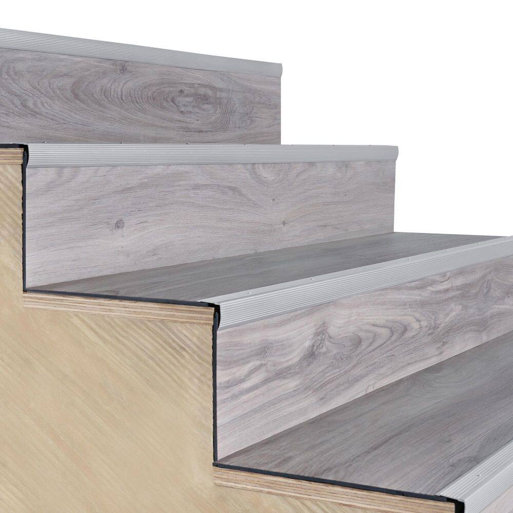 1-1/8″X1-1/8″X 72″ SILVER ALUMINUM STAIR EDGING W/SCREW NAILS - Hercitys