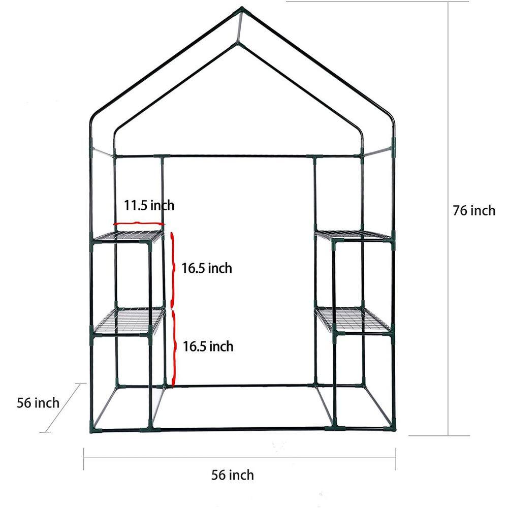 56 in. L x 56 in. W x 76 in. H Mini Walk-in Metal Greenhouse 2-Tier 8-Shelves Transparent - Hercitys