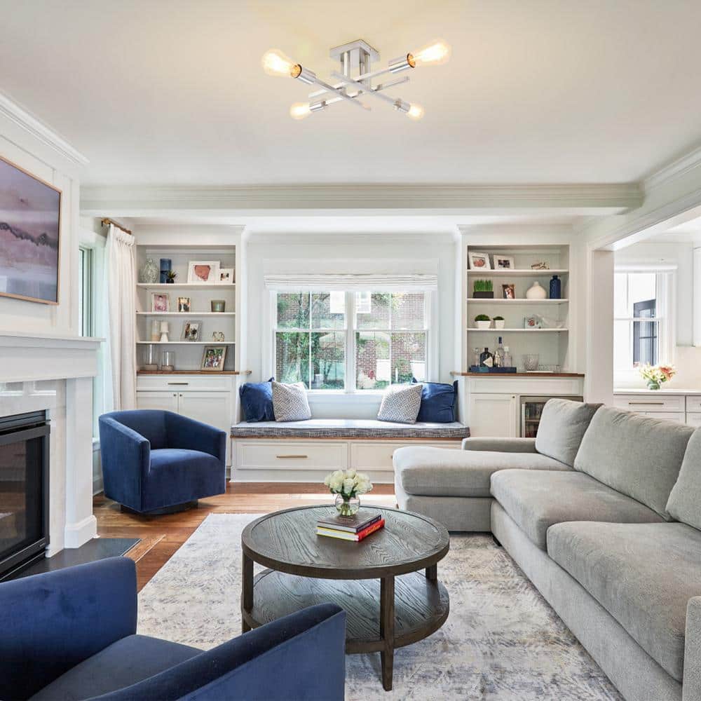 18.11 in. 4-Light Nickel Modern Sputnik Semi- Flush Mount Ceiling Lights with No Bulbs Included - Hercitys