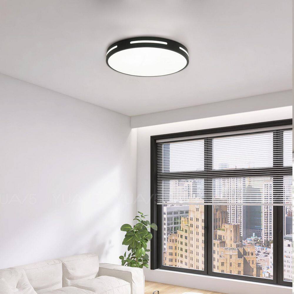 11.8 in. 1-Light LED Flush Mount Ceiling Light 24-Watt Close to Ceiling Light with PS Shade, Black - Hercitys