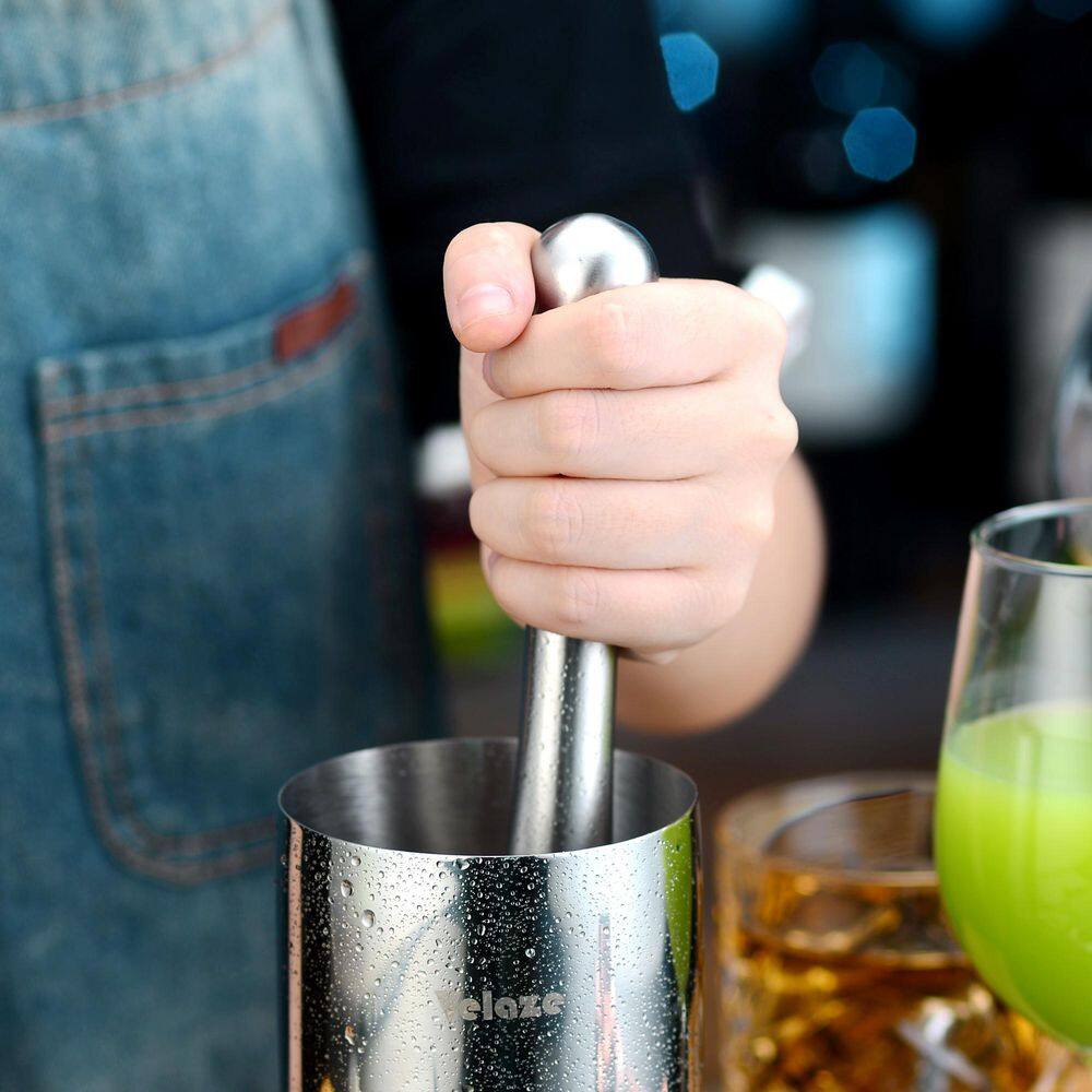 10-Piece Silver Stainless Steel Cocktail Shaker Set Cocktail Shaker 850ml with Pourer Stopper Muddler Mixing Spoon etc. - Hercitys