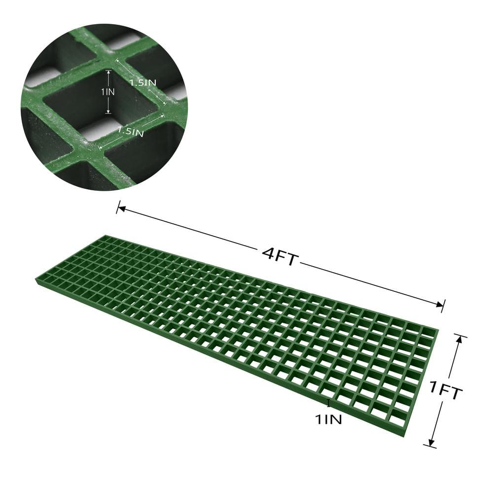 1 ft. x 4 ft. x 1 in. Green Fiberglass Paver Molded Grating - Hercitys