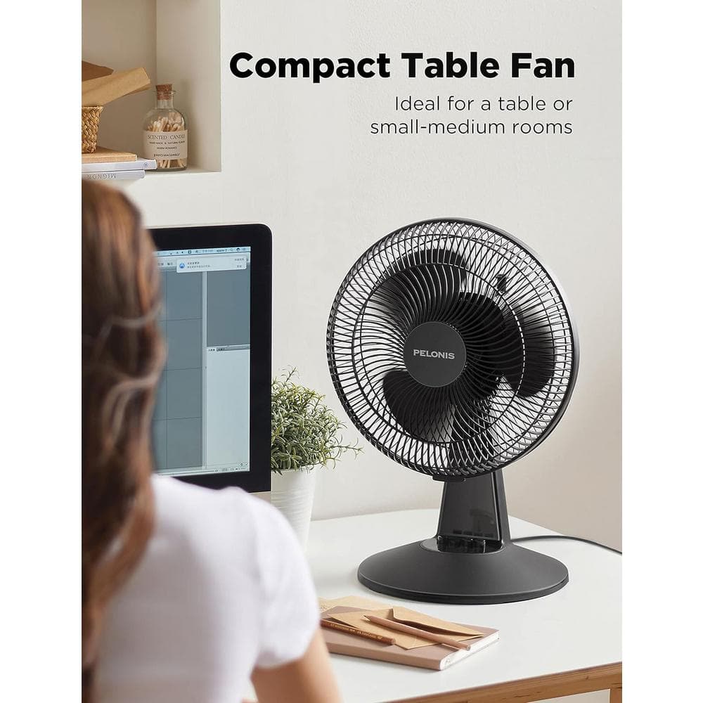12 in. 3 Speeds Oscillating Table Fan Small Electric Plug-In and Adjustable Tilt Head for Bedroom and Office, Black - Hercitys