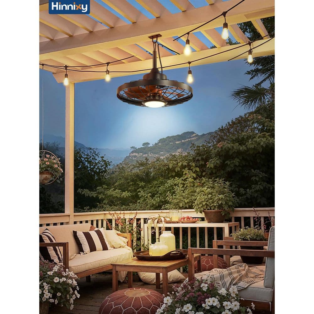 20 in. Outdoor Black Ceiling Fan with lights, IP65 Waterproof Hanging Fan with Remote Control Smart App for Patio Porch - Hercitys