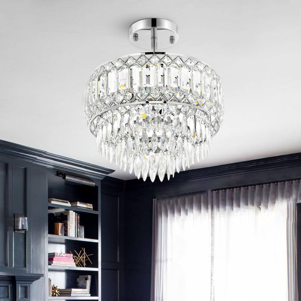 11.6 in. 3-Light Chrome Glam Crystal Semi-Flush Mount Chandelier - Hercitys