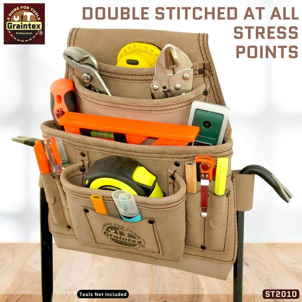 10 Pocket Beige Top Grain Leather Nail and Tool Pouch - Hercitys