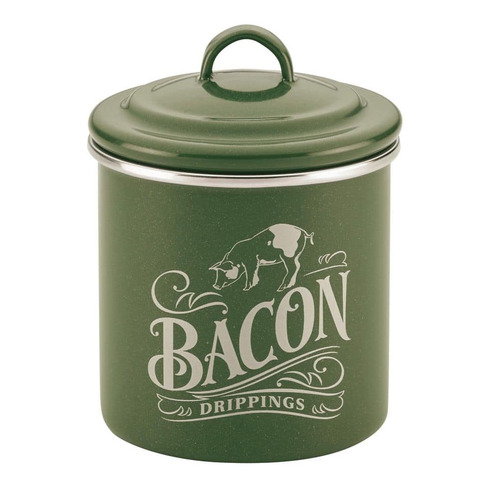 4 in. x 4 in. Enamel on Steel Bacon Grease Can Basil Green - Hercitys