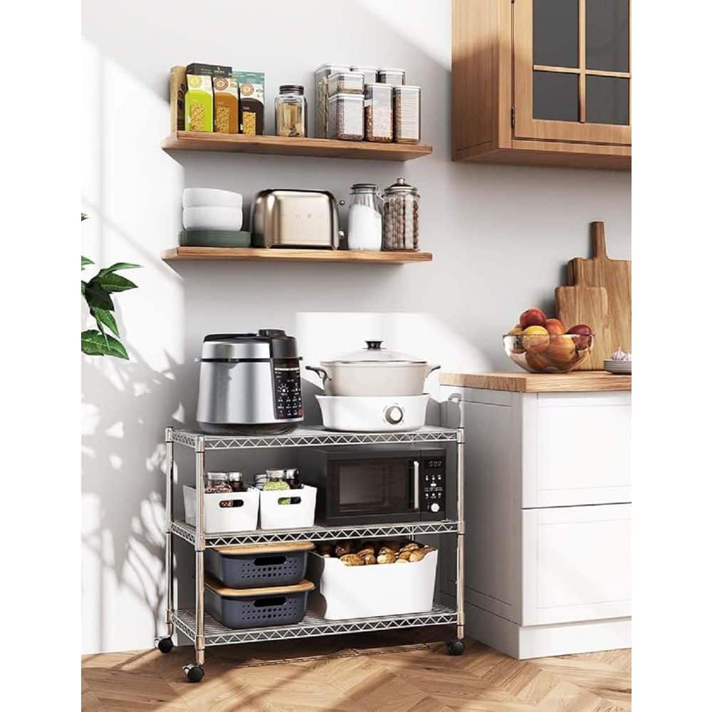 3-Tier Heavy Duty Storage Shelves 750Lb Capacity, Shelving Unit for Pantry in Chrome - Hercitys