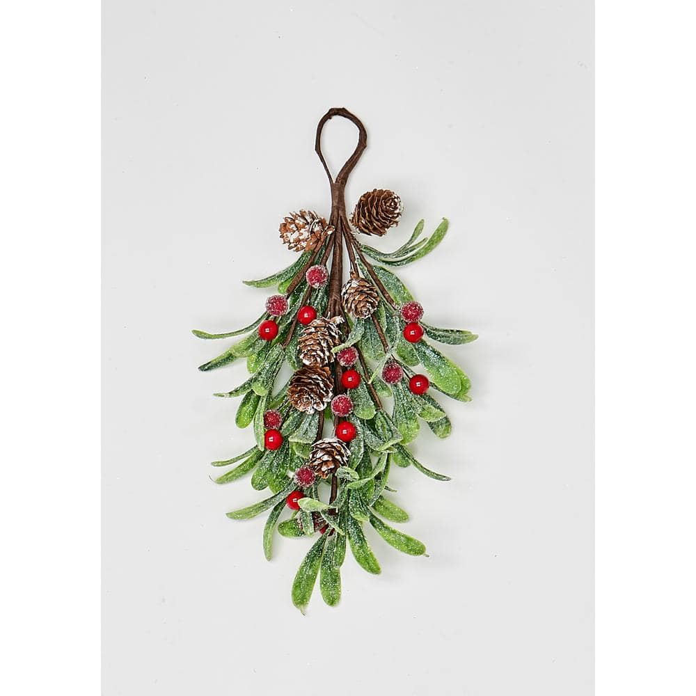 12 in. Red Berries and Mistletoe Mini Teardrop with Pine Cones - Hercitys