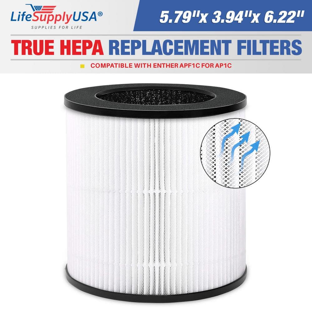 3-in-1 True HEPA Air Purifier Replacement Filter plus Pre-Filter plus Carbon Filter Compatible w/ Enther APF1C for AP1C - Hercitys