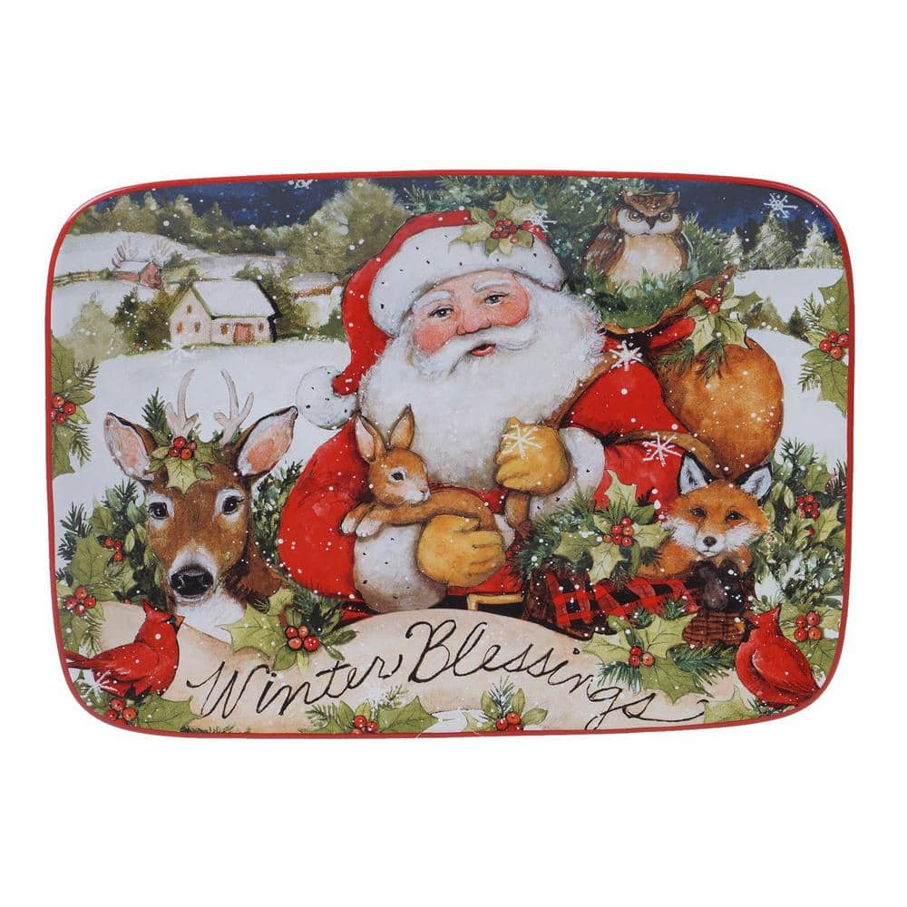 14 in. Magic of Christmas Santa Multicolored Earthenware Rectangular Platter - Hercitys