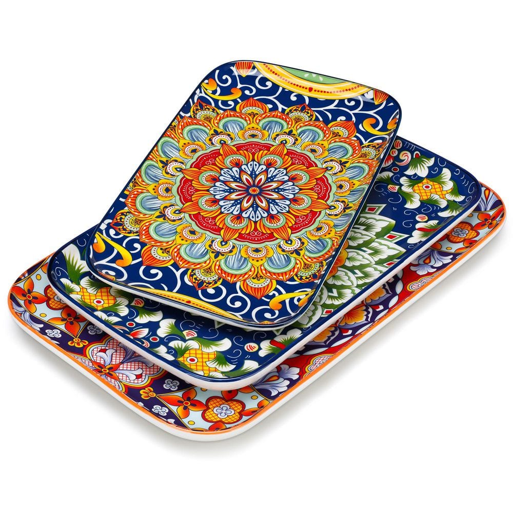 3-Piece Multi-Colored Porcelain Sushi Plates Set Rectangular Serving Plate for Sushi Dessert Salad Appetizer - Hercitys