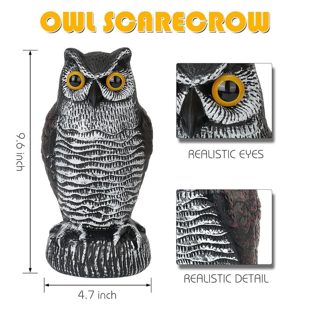 3-Pack Owl Decoys to Scare Birds Away and Control Garden Pests, Weatherproof Bird Repellent Devices for Outdoor - Hercitys