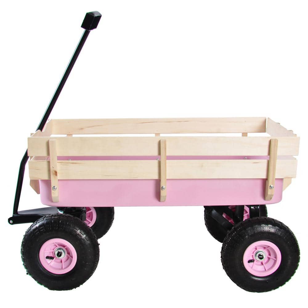 3 cu. ft. Outdoor Steel Frame Pink 10 in. Pneumatic Tires Wagon All Terrain Pull with Removable Side Panels Garden Cart - Hercitys