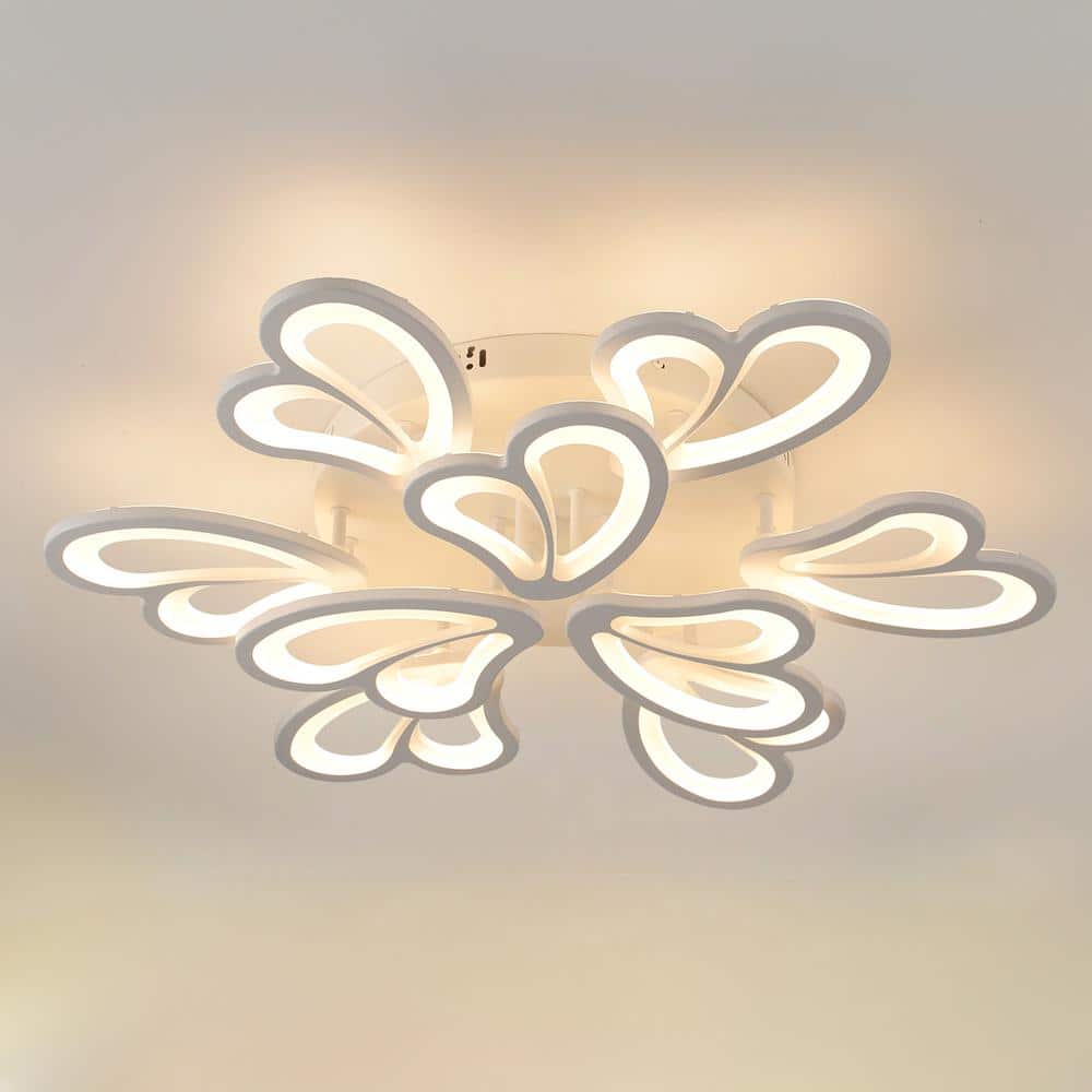 25 in. Modern White integrated LED Semi-Flush Mount Dimmable with Remote Control for Living Room or Kitchen - Hercitys