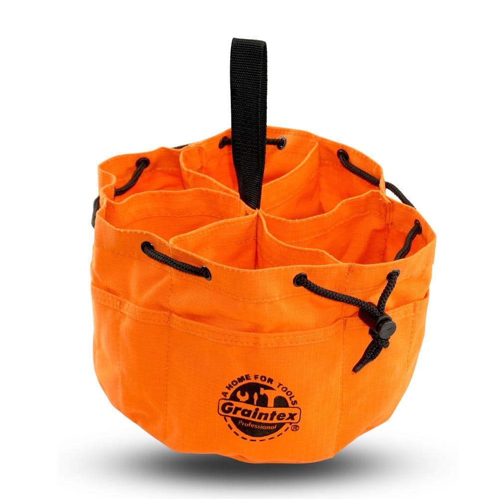 10 in. 6-Pocket Grab Tool Bag with Drawstring Closure in Orange Canvas - Hercitys