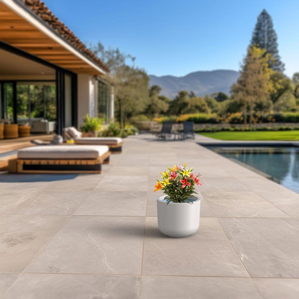 11.5 in. Small Crisp White(Premium Inner) Concrete Round Planter/Pot with Drainage Holes - Hercitys