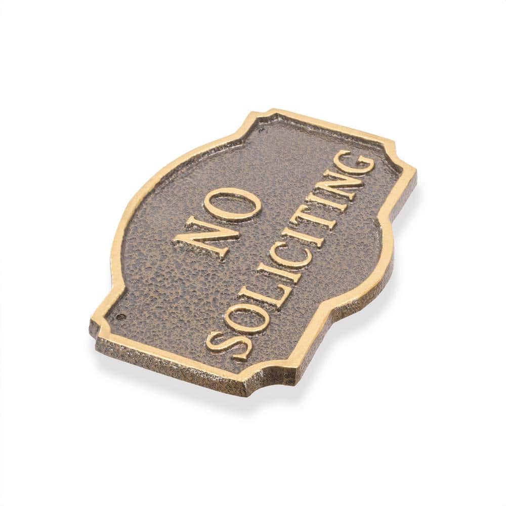 10 in. x 15 in. Standard Montague No Soliciting Statement Plaque Sign with Lawn Stakes – Hammered Bronze/Gold - Hercitys