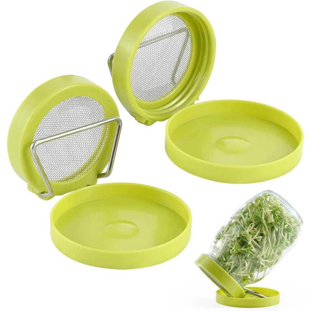 2-Pack Seed Sprouter Kit for Wide Mouth Jars w/ 316 Stainless Steel Mesh, Drip Tray andTilted Lid for Bean Sprouts - Hercitys