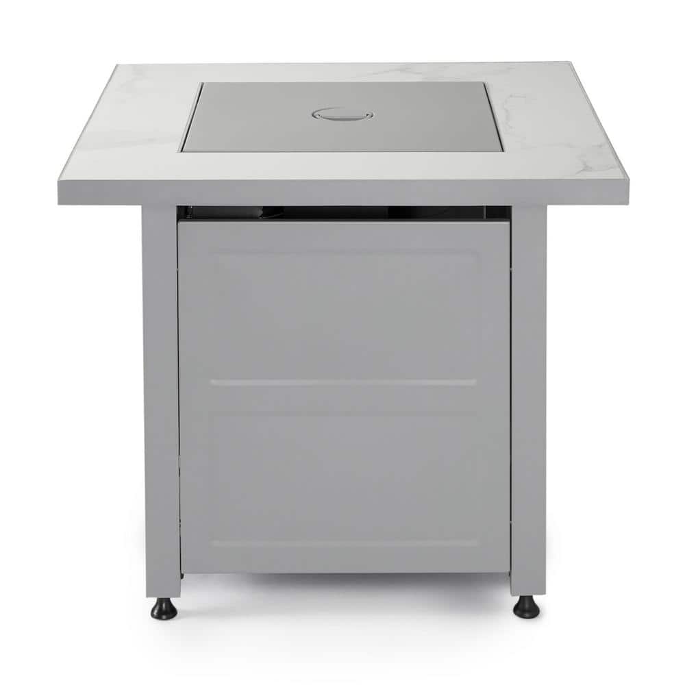 30 in. Gas Fire Pit Table with Cover, Black Glass - Hercitys