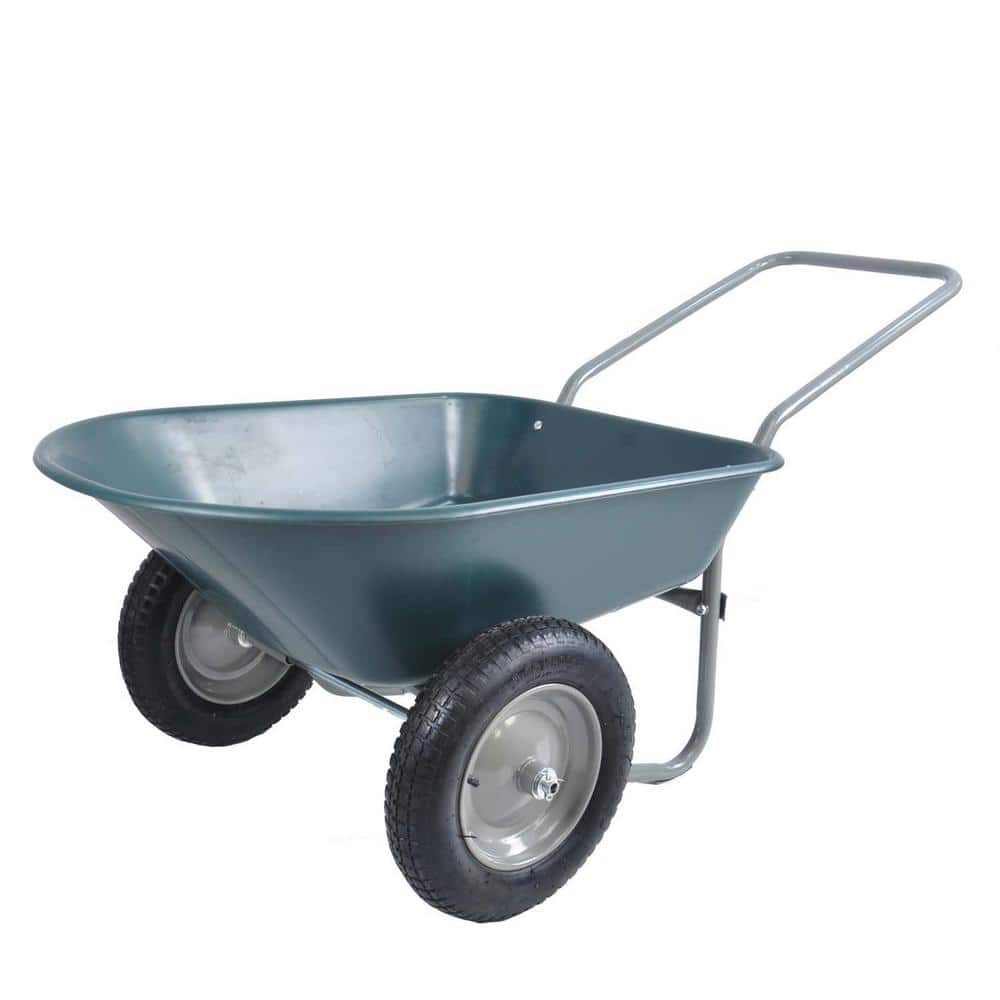 5 cu. ft. Steel Green 2-Wheeled Trolley Garden Cart, 15 in. Pneumatic Wheel - Hercitys