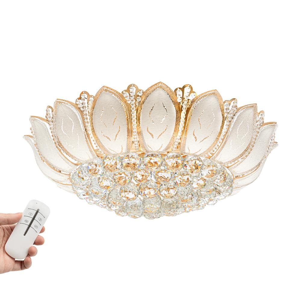 23 in. 7-Light Modern Gold Lotus Flower Shape Flush Mount Ceiling Lamp with Remote Control - Hercitys