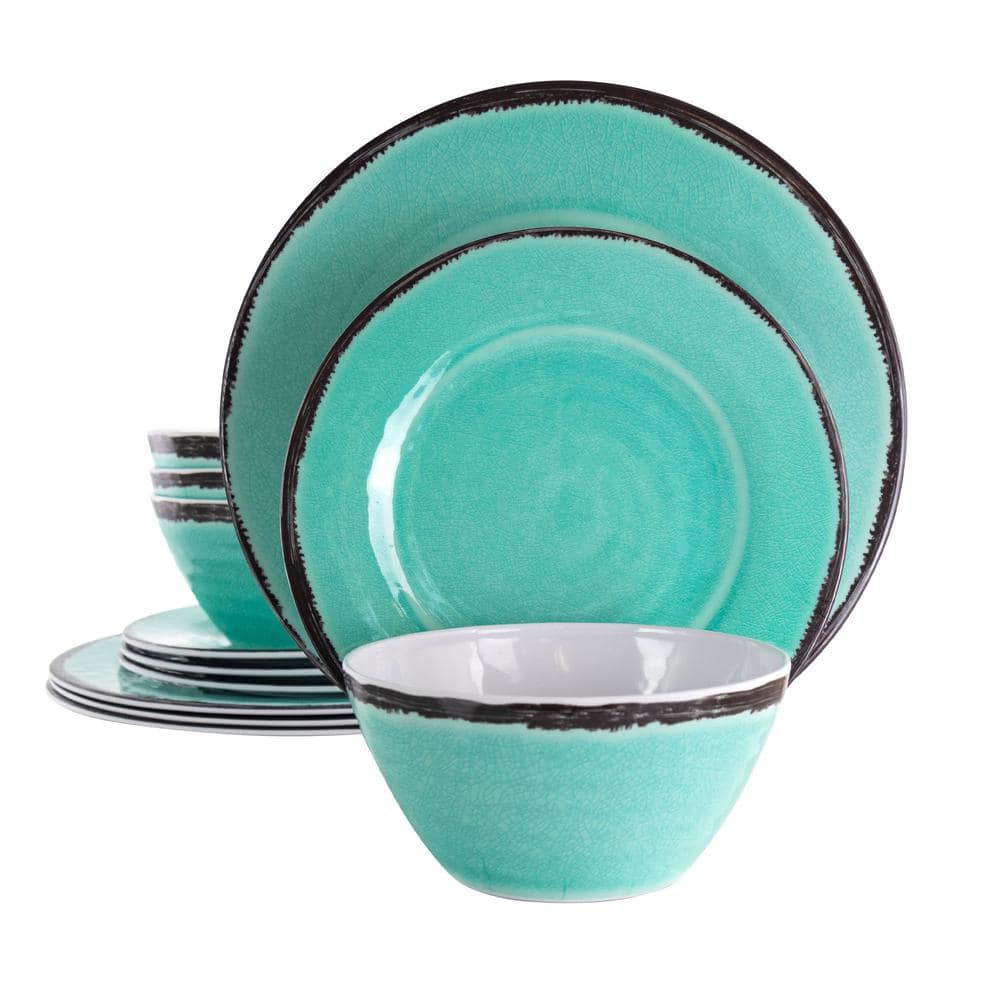12-Piece Azul Banquet Turquoise Lightweight Melamine Dinnerware Set (Service for 4) - Hercitys