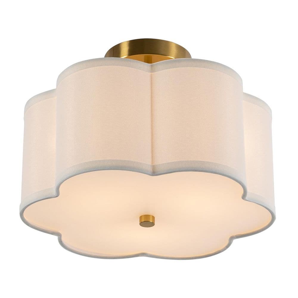 12.99 in. 3-Light Creamy White Modern Petal Shaped Semi-Flush Mount Ceiling Light with Shade and No Bulbs Included - Hercitys
