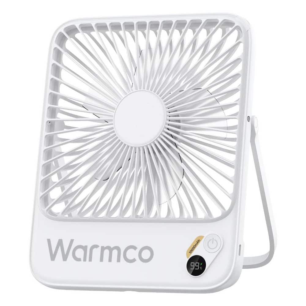 5 in. 4-Speeds Personal Fanin White,  10000mAh, Ultra-thin Digital Display Mini Desk Fan for Bedroom, Camping - Hercitys