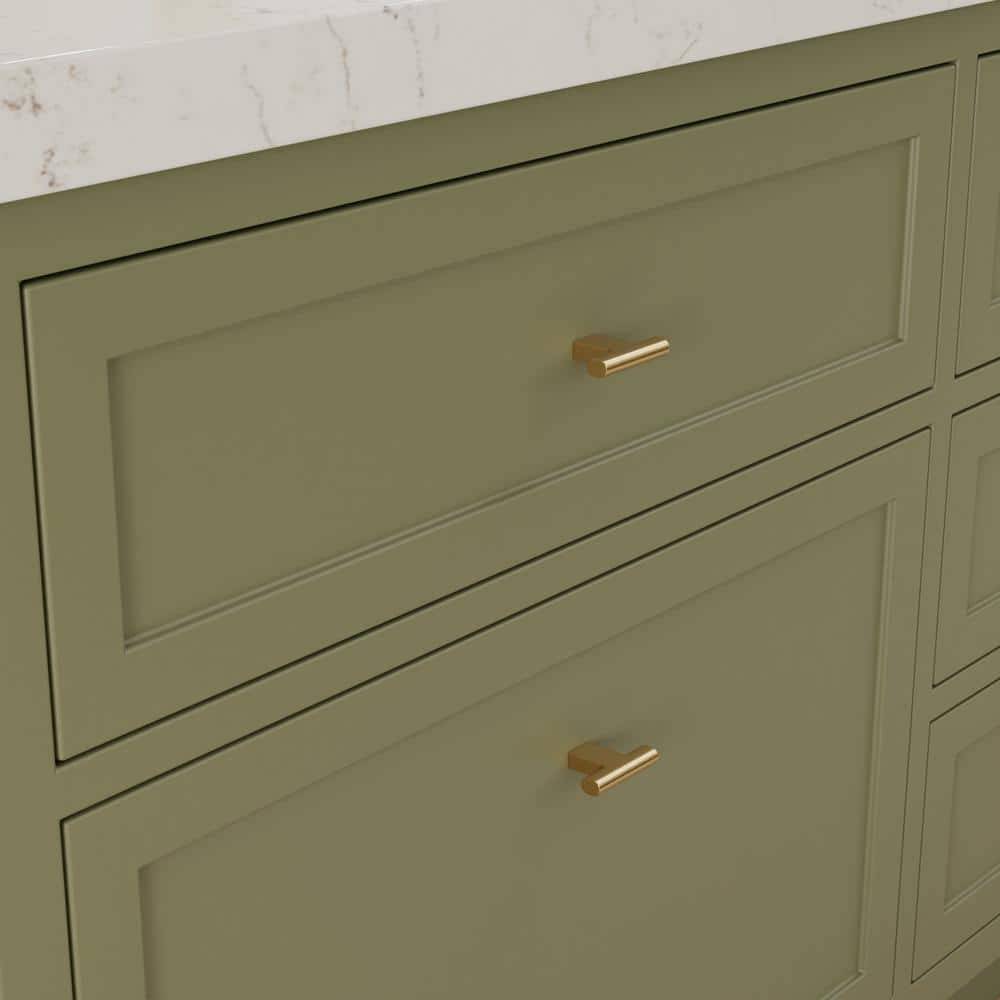 10-Pack Vail 2 in. (51 mm) Modern Satin Brass T-Shaped Cabinet Knob - Hercitys