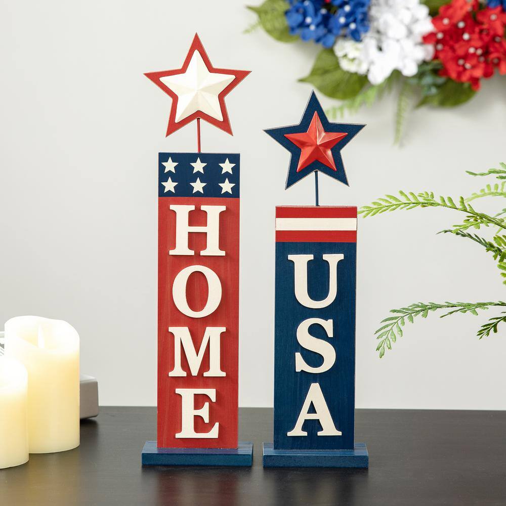 16.25 in. H Wooden Patriotic/Americana Firecracker Table Sign (Set of 2) - Hercitys