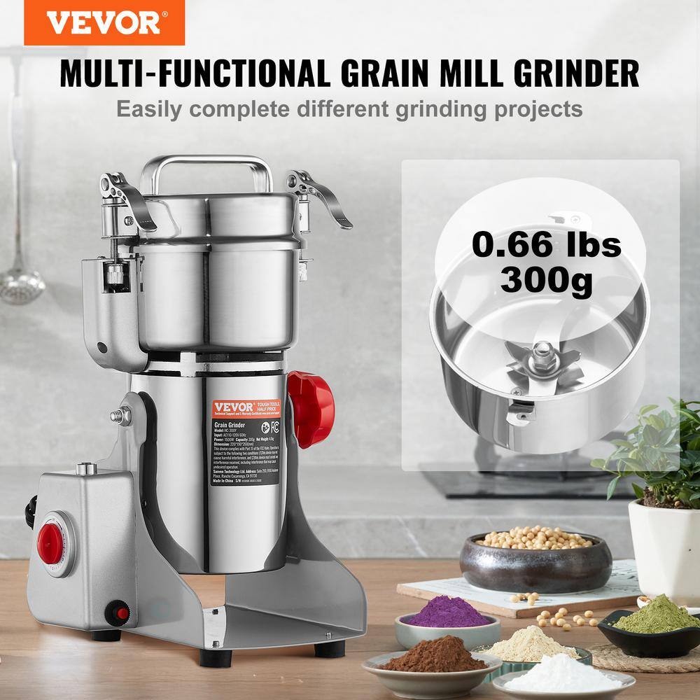 300g Electric Grain Mill Grinder, High Speed 1500-Watt Commercial Spice Grinders, Stainless Pulverize Powder Machine - Hercitys