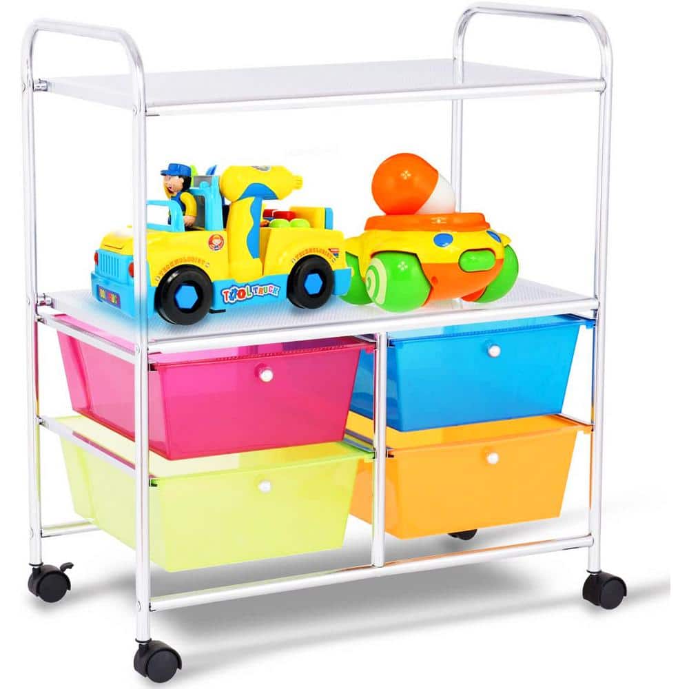 3-Tier Multi-color Rolling Storage Cart with 4-Drawers - Hercitys