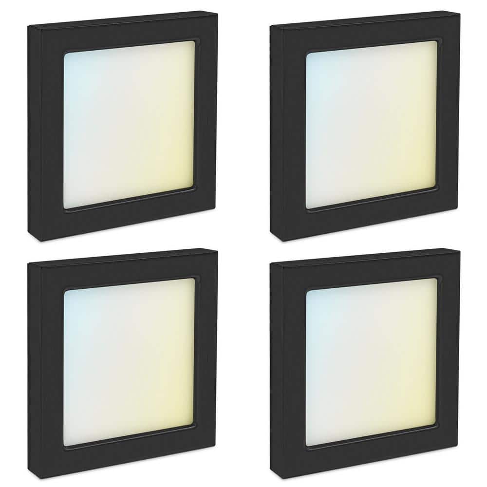 4 in. Square Black Modern Flush Mount Ceiling Light LED Integrated 10-Watt 600LM 5CCT 2700K-5000K Dimmable (4-Pack) - Hercitys