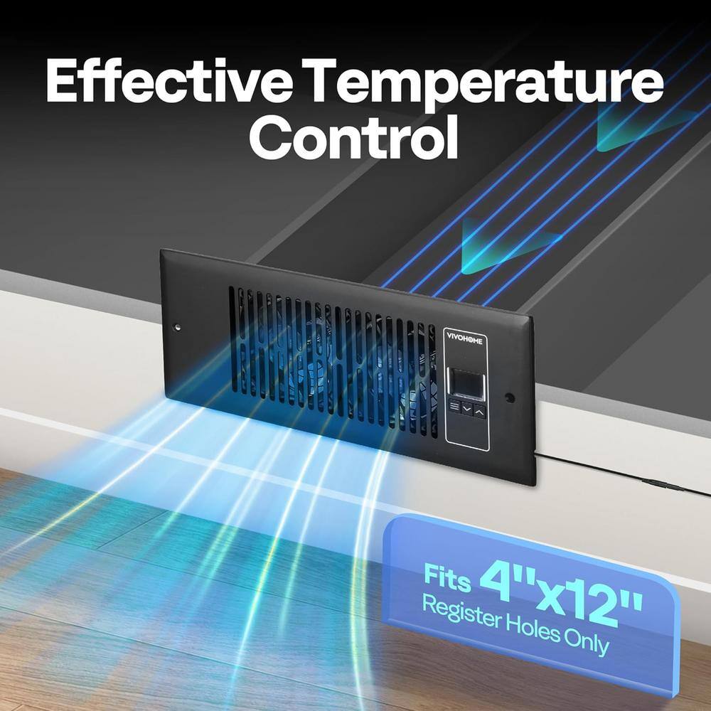 4 in. x 12 in. 120 CFM Wall Mounted Quiet Smart Register Booster Fan with Thermostat Control in Black - Hercitys