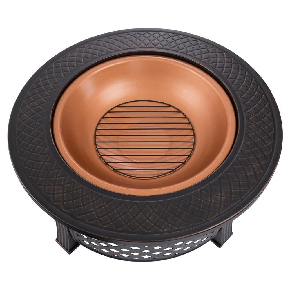 32 in. Steel Round Fire Pit with Spark Screen and Log Poker - Hercitys
