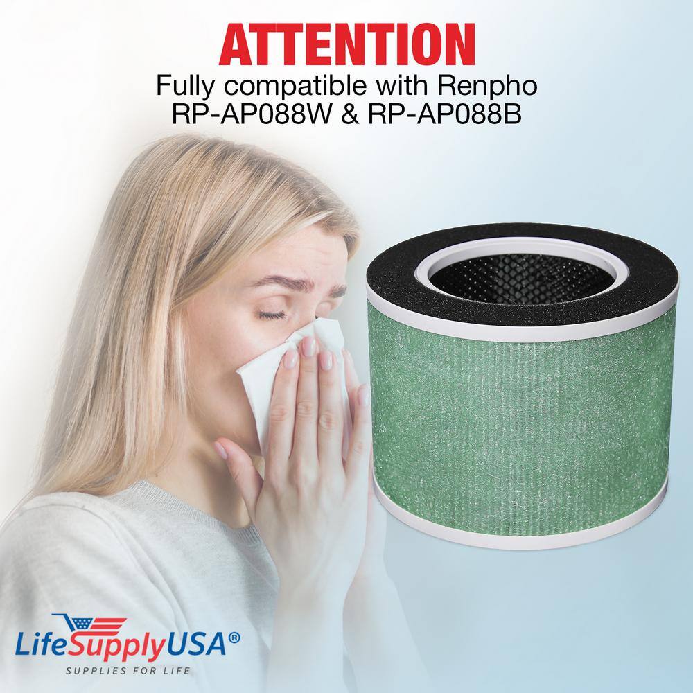4-in-1 True HEPA Air Replacement Filter Plus Pre-Filter Plus Carbon Filter + Net Compatible Renpho RP-AP088W, RP-AP088B - Hercitys