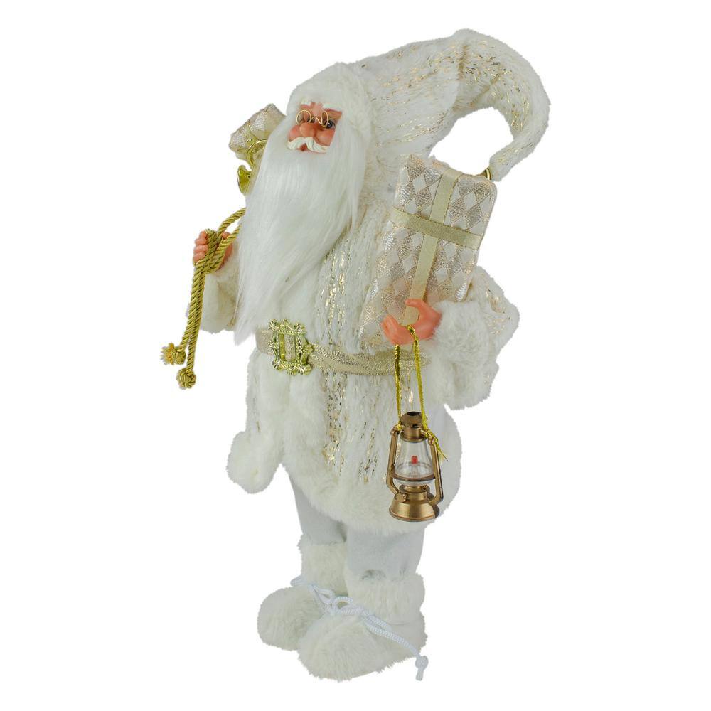 12 in. Standing Santa Christmas Figure Dressed in Plush Winter White and Gold - Hercitys