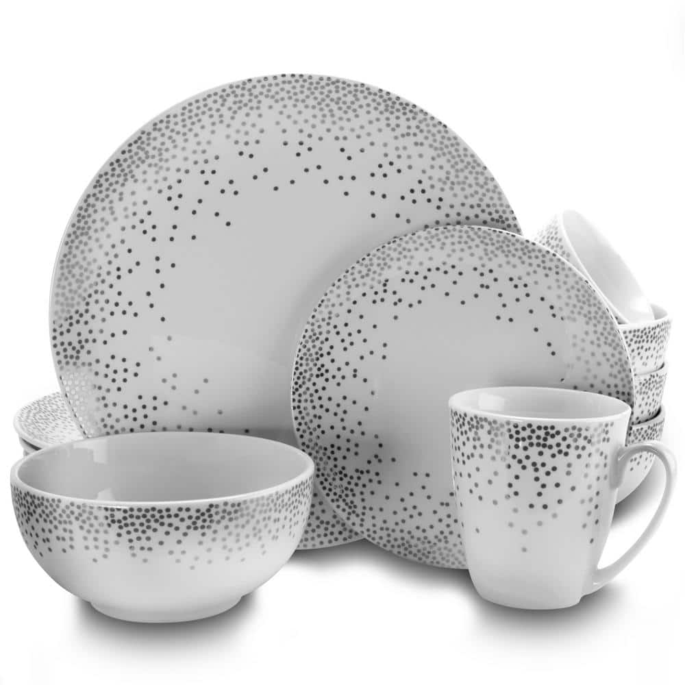 16-Piece Contemporary White Dots Ceramic Dinnerware Set (Service for 4) - Hercitys