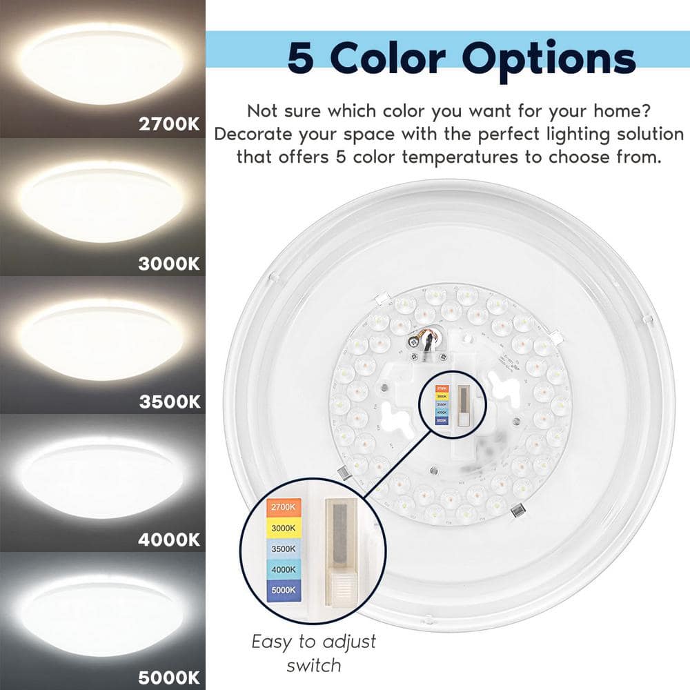25-Watt 14 in. 5 Color Selectable LED 2700K/3000K/3500K/4000K/5000K Flush Mount Dimmable Fixture 1875 Lumens (1-Pack) - Hercitys