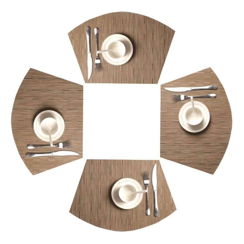 17.70 in. x 11.80 in. Tan Polyester Round Table Placemats, Heat Resistant (Set of 4) - Hercitys