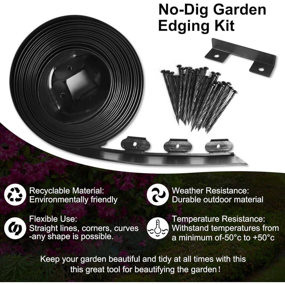 4 in. x 33 ft. No Dig Landscape Edging with 30-Spikes for Gardens, Lawns, and Flower Beds - Hercitys