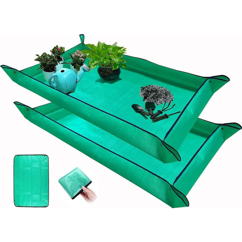 2-Piece Plant Repotting Mat 43.3 in. x 29.5 in. Thickened Foldable Waterproof Tray Mess Control Portable Gardening Mat - Hercitys