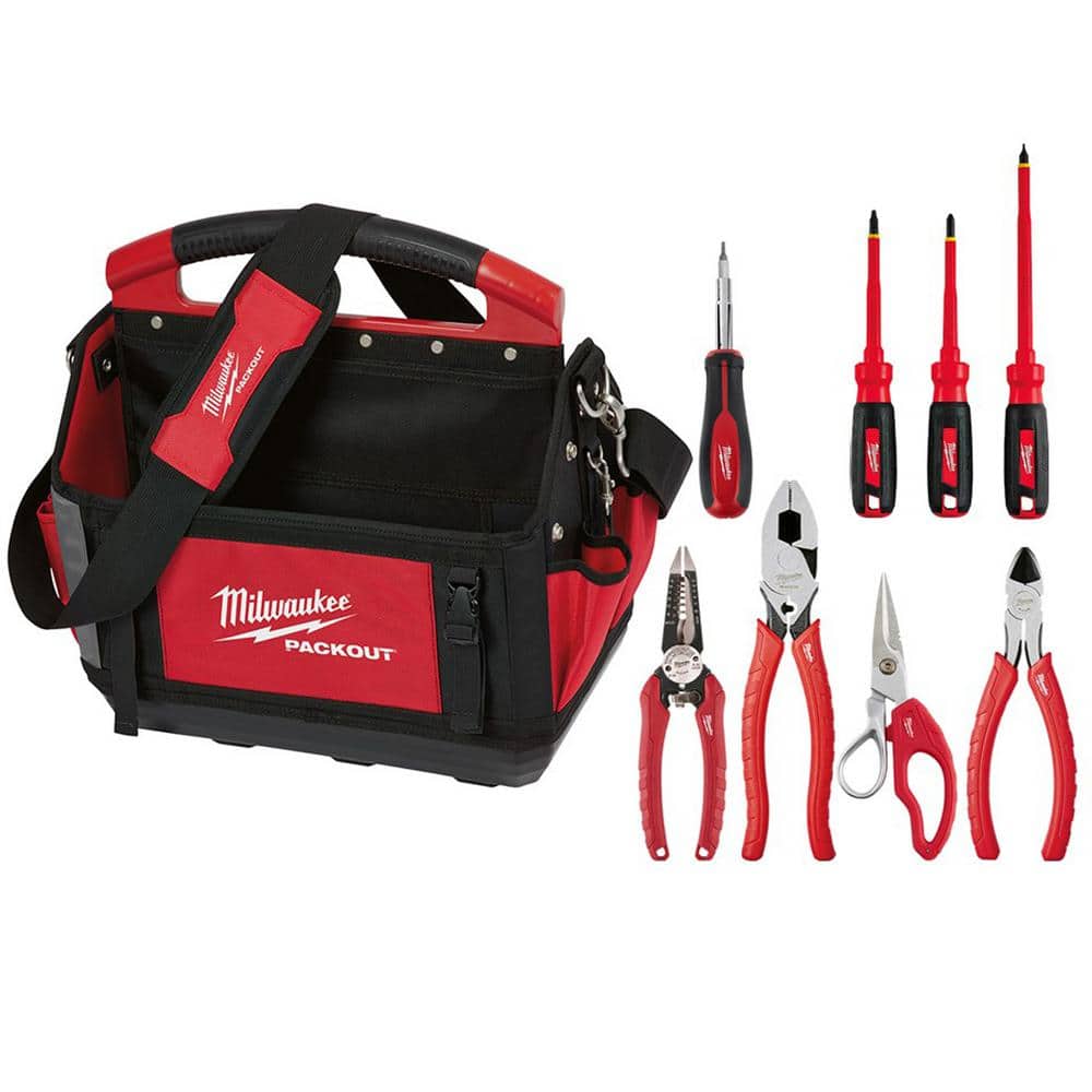 15 in. PACKOUT Tote & Electrician Hand Tool Set (9-Piece) - Hercitys